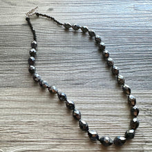 Load image into Gallery viewer, Gray Sparkle Jewel Statement Necklace, Chunky 1 Strand Jewelry, silver layering long bib beaded thin collar vintage bead gunmetal