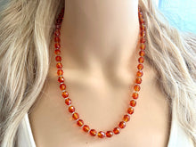 Load image into Gallery viewer, Orange Sparkle Jewel Statement Necklace, Chunky 1 Strand Jewelry, silver layering long bib beaded thin collar vintage bead gunmetal