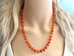 Orange Sparkle Jewel Statement Necklace, Chunky 1 Strand Jewelry, silver layering long bib beaded thin collar vintage bead gunmetal