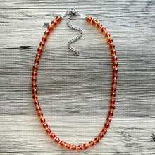 Load image into Gallery viewer, Orange Sparkle Jewel Statement Necklace, Chunky 1 Strand Jewelry, silver layering long bib beaded thin collar vintage bead gunmetal