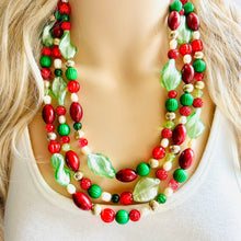 Load image into Gallery viewer, Christmas Jewelry Set, Red, Green, and BLING! Holiday Necklace Earrings Jewelry, Red Green Jewelry, Beaded Christmas Gift Present wreath