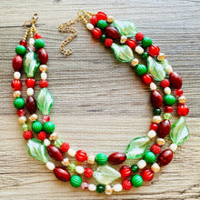 Load image into Gallery viewer, Christmas Jewelry Set, Red, Green, and BLING! Holiday Necklace Earrings Jewelry, Red Green Jewelry, Beaded Christmas Gift Present wreath