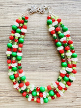 Load image into Gallery viewer, Christmas Cheer Necklace, Red &amp; Green Holiday Jewelry, Christmas Jewelry, Gold silver Jewelry, Beaded Christmas Gift Present rhinestone