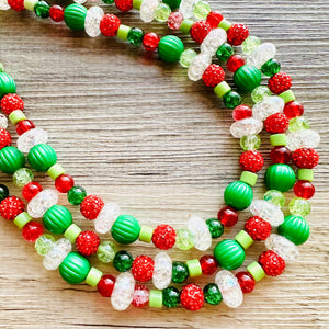 Christmas Cheer Necklace, Red & Green Holiday Jewelry, Christmas Jewelry, Gold silver Jewelry, Beaded Christmas Gift Present rhinestone