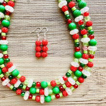 Load image into Gallery viewer, Christmas Cheer Necklace, Red &amp; Green Holiday Jewelry, Christmas Jewelry, Gold silver Jewelry, Beaded Christmas Gift Present rhinestone