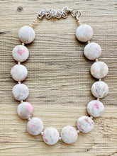 Load image into Gallery viewer, Natural Agate Beaded 1 strand Statement Necklace, Chunky Bib Single Jewelry stone jewelry, gemstone layering gray white pink stone