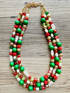 Christmas Sprinkle Necklace, Red white Green Holiday Jewelry, Christmas Jewelry, Red Green Jewelry, Gift pearl Present gold sparkle gemstone