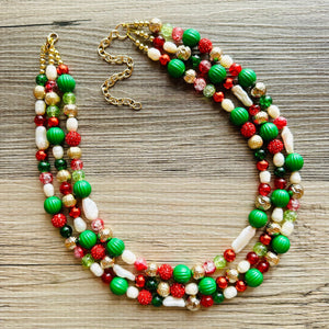 Christmas Sprinkle Necklace, Red white Green Holiday Jewelry, Christmas Jewelry, Red Green Jewelry, Gift pearl Present gold sparkle gemstone