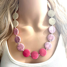 Load image into Gallery viewer, White Blush Magenta Pink Ombre Necklace, Single strand jewelry, big beaded chunky statement, white earrings bead set