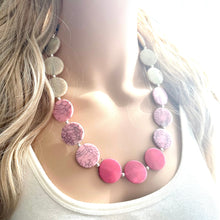 Load image into Gallery viewer, White Blush Magenta Pink Ombre Necklace, Single strand jewelry, big beaded chunky statement, white earrings bead set