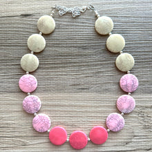 Load image into Gallery viewer, White Blush Magenta Pink Ombre Necklace, Single strand jewelry, big beaded chunky statement, white earrings bead set