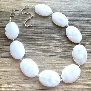 White Big Bead necklace, neutral statement necklace, white jewelry, big beaded single strand chunky necklace, white chunky statement jewelry