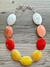 Load image into Gallery viewer, Fall Statement Necklace, Orange White Yellow, single Strand Statement colors, ombre necklace, autumn earrings red marigold