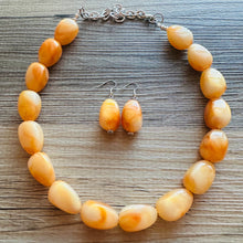 Load image into Gallery viewer, Clementine Cream Orange Chunky Statement jewelry set, Big bib beaded jewelry, Single Strand Statement Necklace earrings bridesmaid wedding