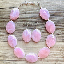 Load image into Gallery viewer, Blush Oval Statement Necklace, Single Strand Chunky Beaded Necklace, Baby Pink Jewelry, Spring Jewelry, pink Necklace, earring jewelry set