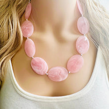 Load image into Gallery viewer, Blush Oval Statement Necklace, Single Strand Chunky Beaded Necklace, Baby Pink Jewelry, Spring Jewelry, pink Necklace, earring jewelry set