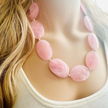 Load image into Gallery viewer, Blush Oval Statement Necklace, Single Strand Chunky Beaded Necklace, Baby Pink Jewelry, Spring Jewelry, pink Necklace, earring jewelry set