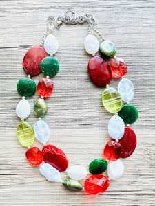 Christmas Necklace, Red Green Holiday Jewelry, Christmas Jewelry, Gold Jewelry, Beaded Gift winter stocking stuffer dressy dress Present