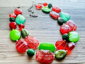 Sleigh Side Necklace, Red & Green Holiday Jewelry, Christmas Jewelry, Red Green Jewelry, Christmas Gift Christmas Present