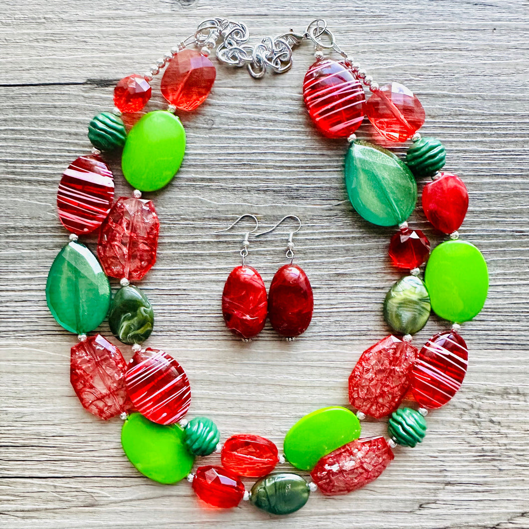 Sleigh Side Necklace, Red & Green Holiday Jewelry, Christmas Jewelry, Red Green Jewelry, Christmas Gift Christmas Present