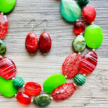 Load image into Gallery viewer, Sleigh Side Necklace, Red &amp; Green Holiday Jewelry, Christmas Jewelry, Red Green Jewelry, Christmas Gift Christmas Present