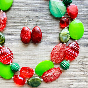 Sleigh Side Necklace, Red & Green Holiday Jewelry, Christmas Jewelry, Red Green Jewelry, Christmas Gift Christmas Present