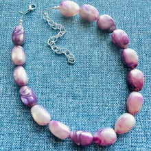 Load image into Gallery viewer, Plums in Cream Shimmer Single Strand Beaded Statement Necklace beaded bridesmaid jewelry set layering glitter resin earrings purple lavender