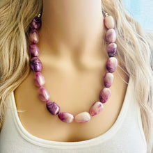 Load image into Gallery viewer, Plums in Cream Shimmer Single Strand Beaded Statement Necklace beaded bridesmaid jewelry set layering glitter resin earrings purple lavender