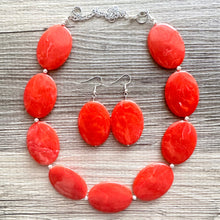 Load image into Gallery viewer, Electric Orange Swirl Single Strand Big Beaded Statement Necklace, orange Jewelry beaded necklace, red bridesmaid necklace jewelry silver