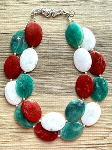 Sleigh Ride Necklace, Red & Green Holiday Jewelry, Christmas Jewelry, Red Green Jewelry, Christmas Gift Christmas Present white santa