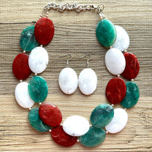 Load image into Gallery viewer, Sleigh Ride Necklace, Red &amp; Green Holiday Jewelry, Christmas Jewelry, Red Green Jewelry, Christmas Gift Christmas Present white santa