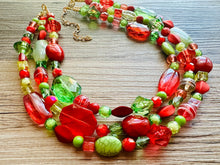 Load image into Gallery viewer, Christmas Necklace, Red Green and Gold Holiday Jewelry, Christmas Jewelry, Red Green Beaded Christmas Gift December Present mom gift