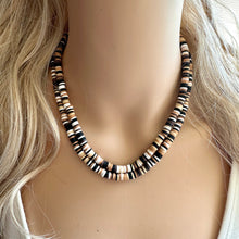 Load image into Gallery viewer, Chocolate Chip Cookie Dough Heishi Beaded Necklace, Colorful Jewelry, Chunky statement beaded black white color block rainbow brown