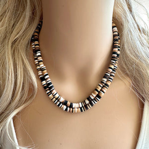 Chocolate Chip Cookie Dough Heishi Beaded Necklace, Colorful Jewelry, Chunky statement beaded black white color block rainbow brown