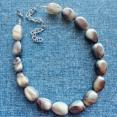 Clouds in My Coffee Shimmer Single Strand Beaded Statement Necklace, bridesmaid jewelry set layering glitter resin earrings brown cream