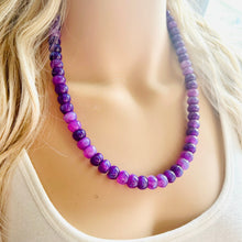 Load image into Gallery viewer, Purple Shimmer Single Strand Beaded Statement Necklace, purple beaded necklace, purple bridesmaid jewelry layering glitter silver resin