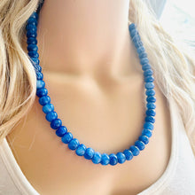 Load image into Gallery viewer, Royal Blue Shimmer Single Strand Beaded Statement Necklace, turquoise beaded necklace, purple bridesmaid jewelry layering glitter silver res