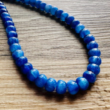 Load image into Gallery viewer, Royal Blue Shimmer Single Strand Beaded Statement Necklace, turquoise beaded necklace, purple bridesmaid jewelry layering glitter silver res