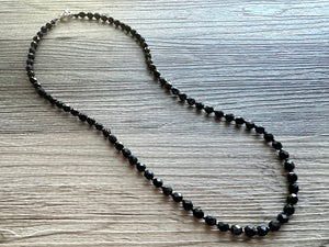 Neutral Black Jewel Statement Necklace, Chunky 1 Strand Jewelry, black layering long bib beaded thin collar bead rhinestone