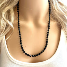 Load image into Gallery viewer, Neutral Black Jewel Statement Necklace, Chunky 1 Strand Jewelry, black layering long bib beaded thin collar bead rhinestone