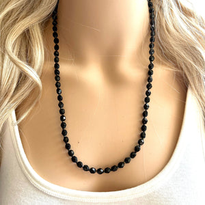 Neutral Black Jewel Statement Necklace, Chunky 1 Strand Jewelry, black layering long bib beaded thin collar bead rhinestone