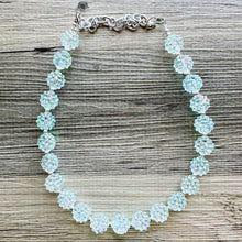 Load image into Gallery viewer, Snow Mirrorball Beaded Chunky Statement Necklace, aqua blue necklace, single silver beaded wedding, bridesmaid jewelry baby blue turquoise