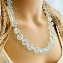 Load image into Gallery viewer, Snow Mirrorball Beaded Chunky Statement Necklace, aqua blue necklace, single silver beaded wedding, bridesmaid jewelry baby blue turquoise