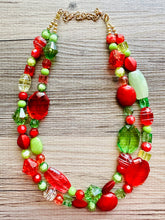 Load image into Gallery viewer, Holly Jolly Christmas Necklace, Red Green Gold Holiday Jewelry, Christmas Jewelry, Winter Jewelry, Beaded Gift Christmas Present December