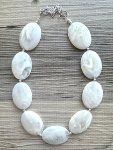 Cream Oval Big Bead Necklace, single Strand Statement Jewelry, cream Chunky bib, bridesmaid necklace, eggshell jewelry, beaded jewelry