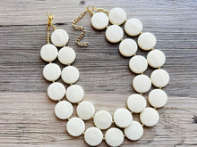 Load image into Gallery viewer, Creamy Circle Beaded Statement jewelry, Chunky Beaded Necklace, white Jewelry Necklace, eggshell beaded necklace circular round geometric