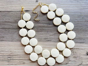 Creamy Circle Beaded Statement jewelry, Chunky Beaded Necklace, white Jewelry Necklace, eggshell beaded necklace circular round geometric