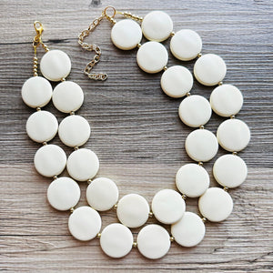 Creamy Circle Beaded Statement jewelry, Chunky Beaded Necklace, white Jewelry Necklace, eggshell beaded necklace circular round geometric