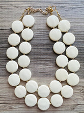 Load image into Gallery viewer, Creamy Circle Beaded Statement jewelry, Chunky Beaded Necklace, white Jewelry Necklace, eggshell beaded necklace circular round geometric