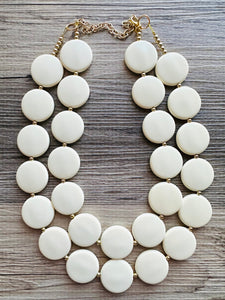 Creamy Circle Beaded Statement jewelry, Chunky Beaded Necklace, white Jewelry Necklace, eggshell beaded necklace circular round geometric